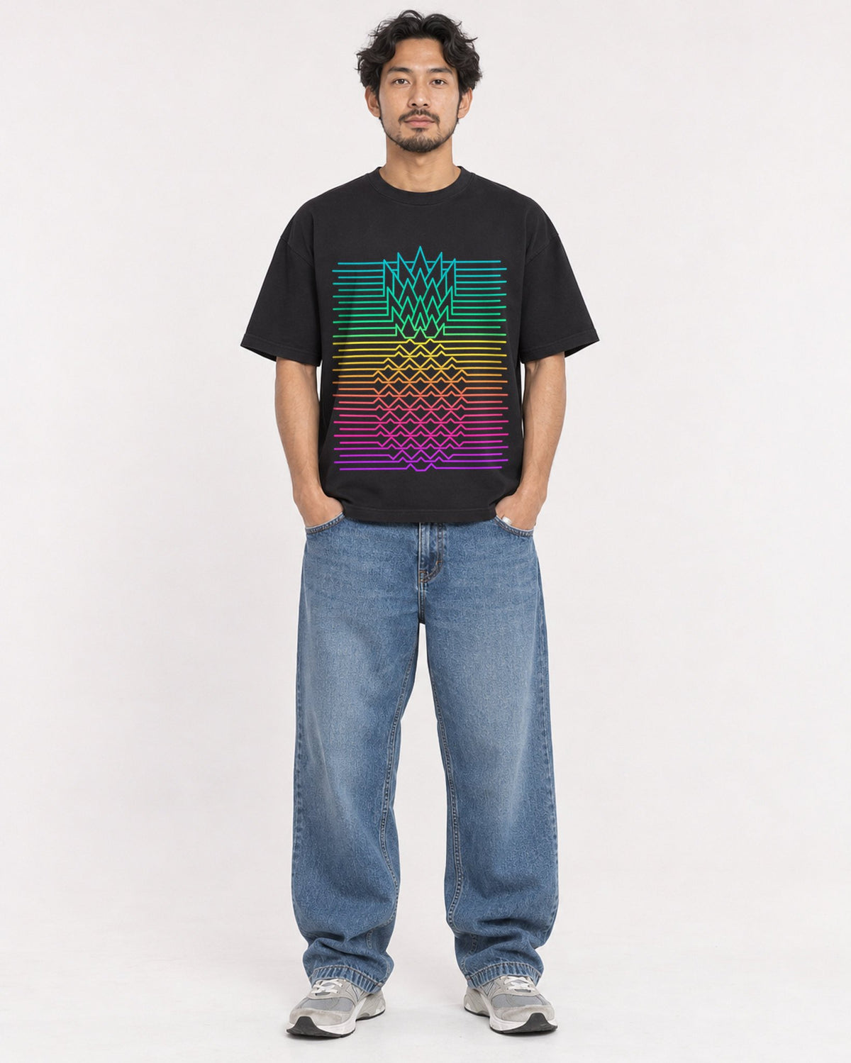 Mockup Boxy Heavyweight Tee Black male full-body 02