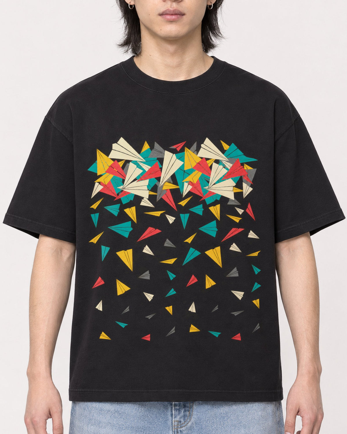 Mockup Boxy Heavyweight Tee Black male close-up 41