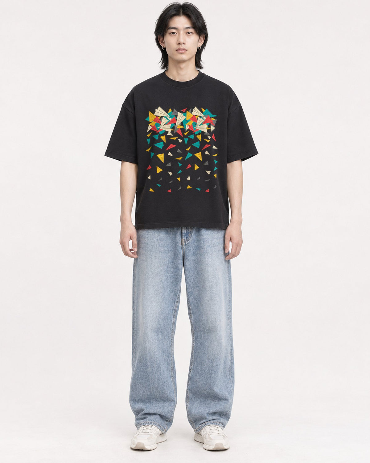 Mockup Boxy Heavyweight Tee Black male full-body 41