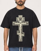 Mockup Boxy Heavyweight Tee Black male close-up 47