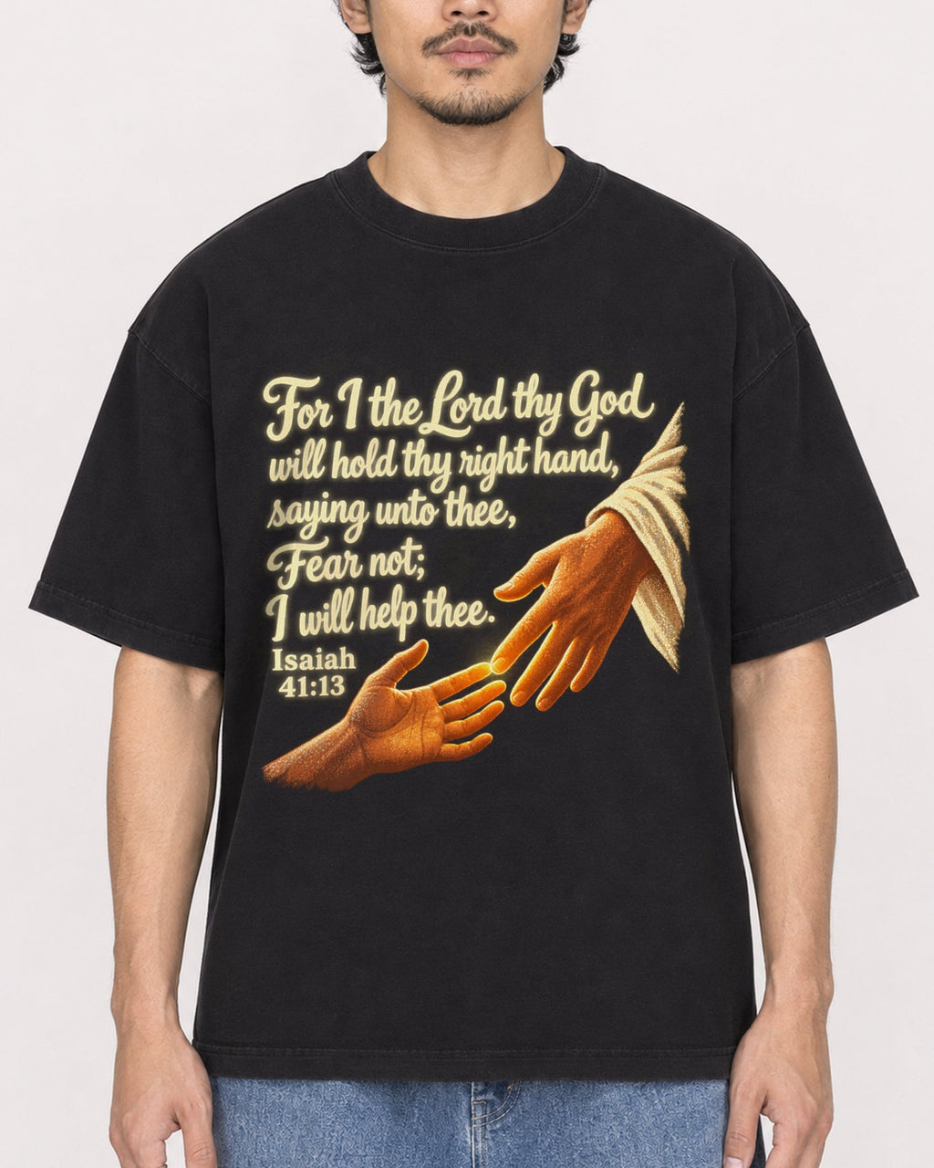 Mockup Boxy Heavyweight Tee Black male close-up 02