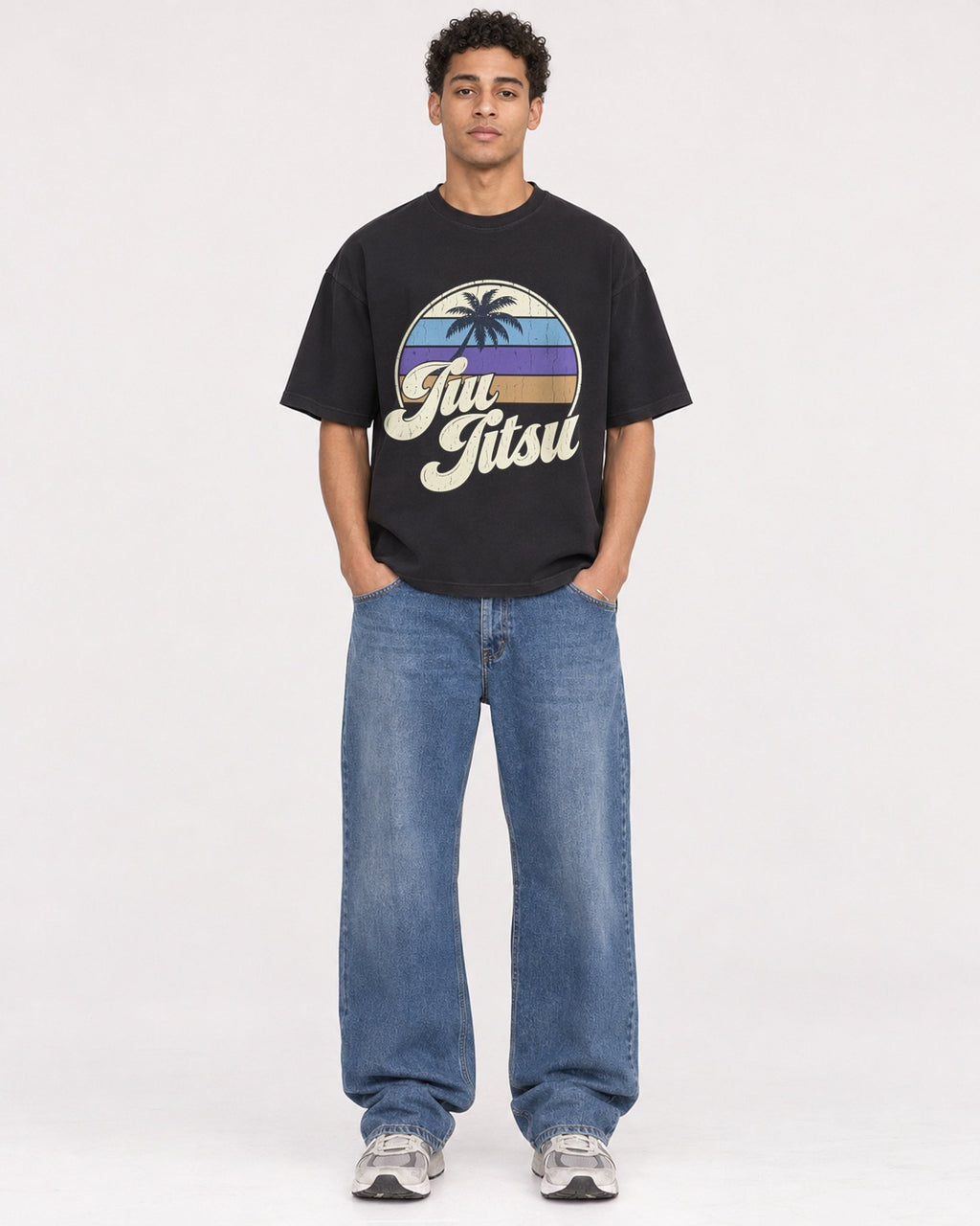 Mockup Boxy Heavyweight Tee Black male full-body 10