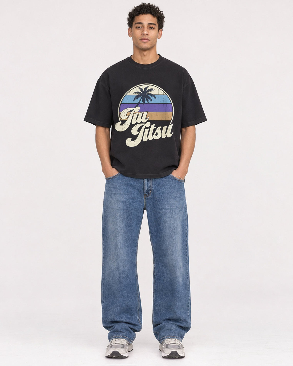 Mockup Boxy Heavyweight Tee Black male full-body 10