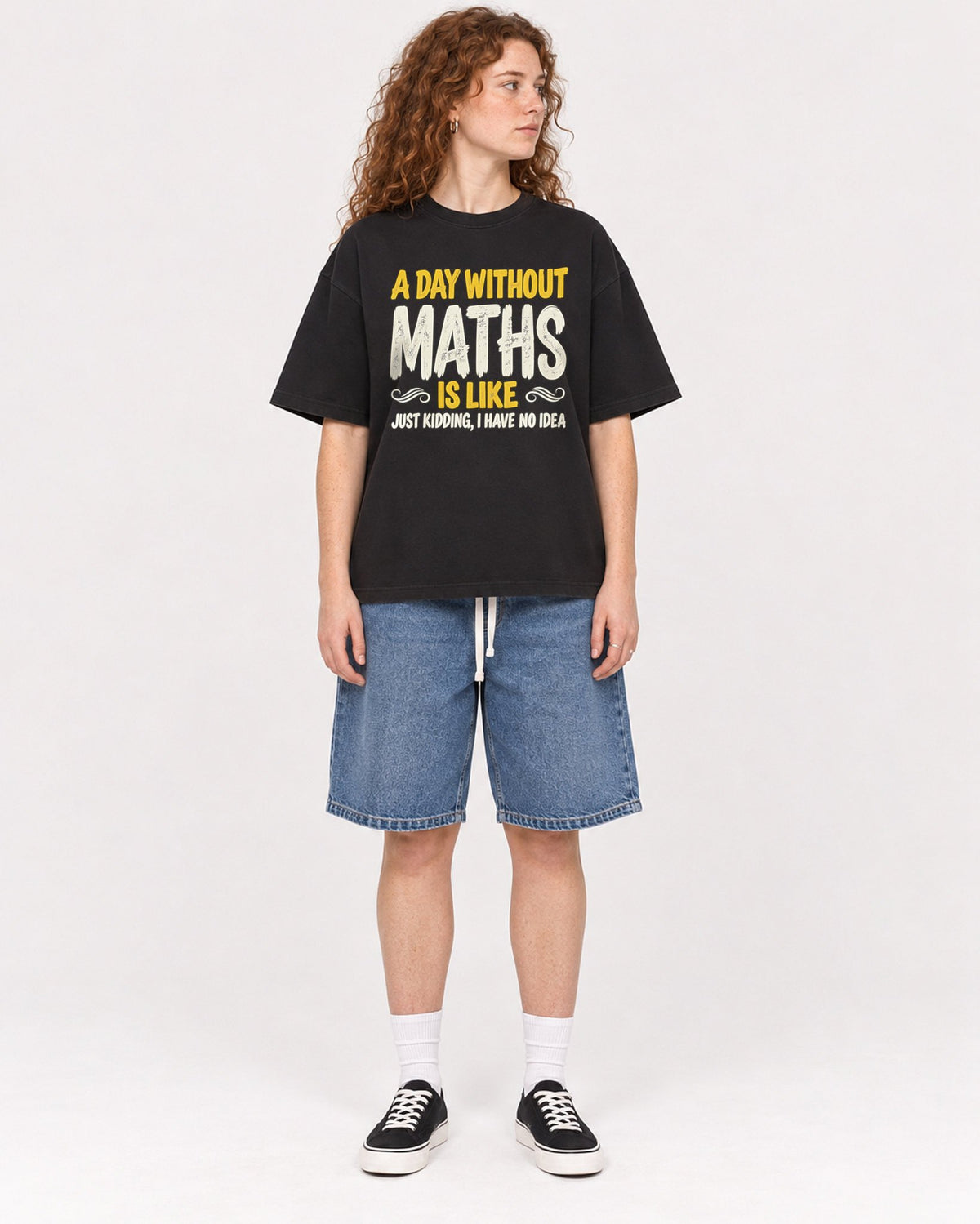 Mockup Boxy Heavyweight Tee Black female full-body 09
