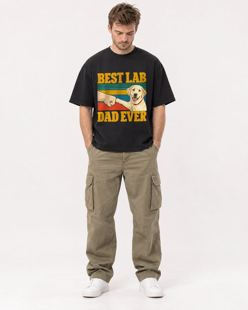 Mockup Boxy Heavyweight Tee Black male full-body 08