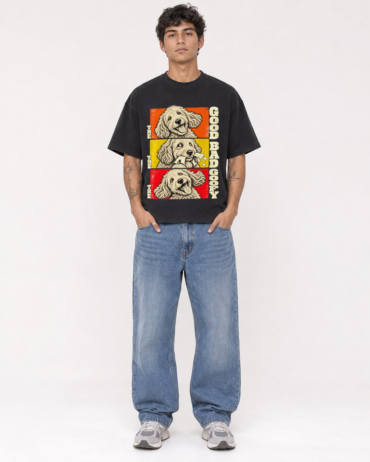 Mockup Boxy Heavyweight Tee Black male full-body 06