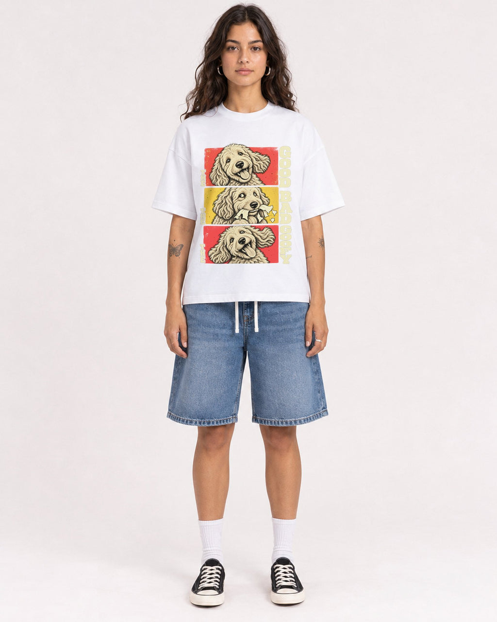 Mockup Boxy Heavyweight Tee White female full-body 06