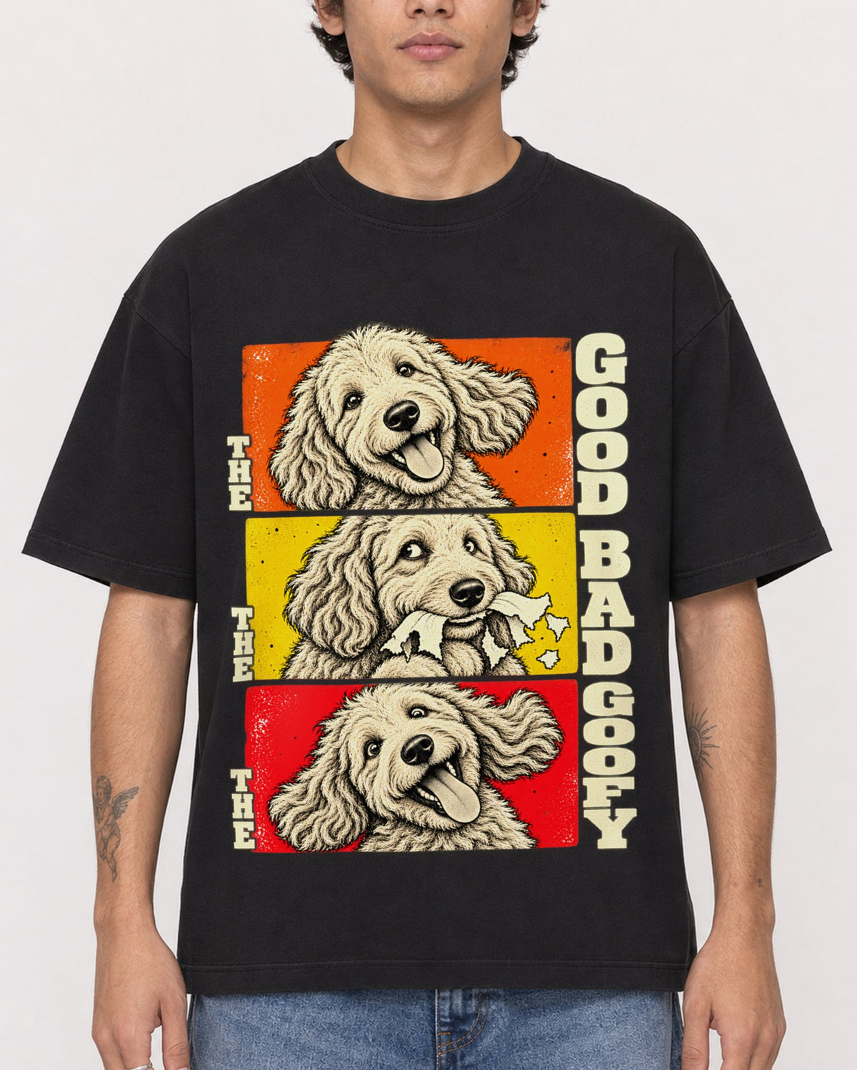 Mockup Boxy Heavyweight Tee Black male close-up 06