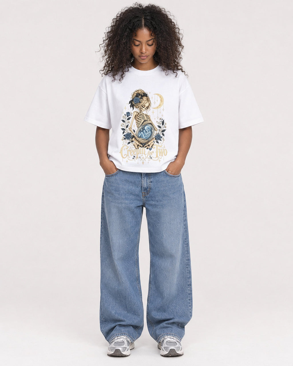 Mockup Boxy Heavyweight Tee White female full-body 05