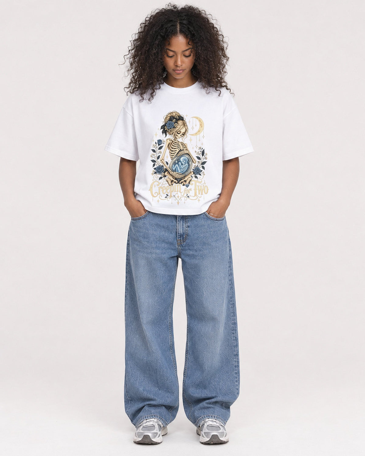 Mockup Boxy Heavyweight Tee White female full-body 05