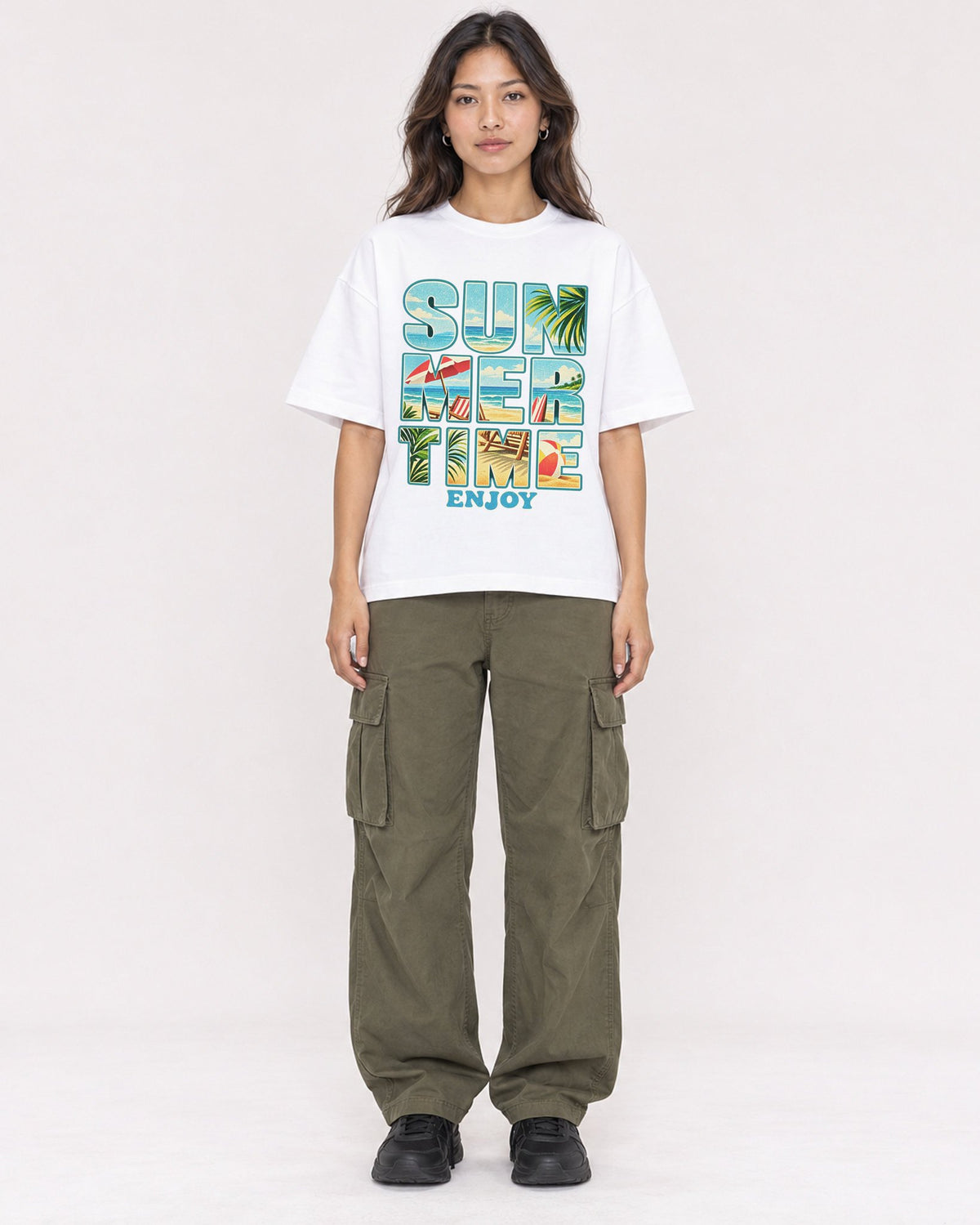 Mockup Boxy Heavyweight Tee White female full-body 02
