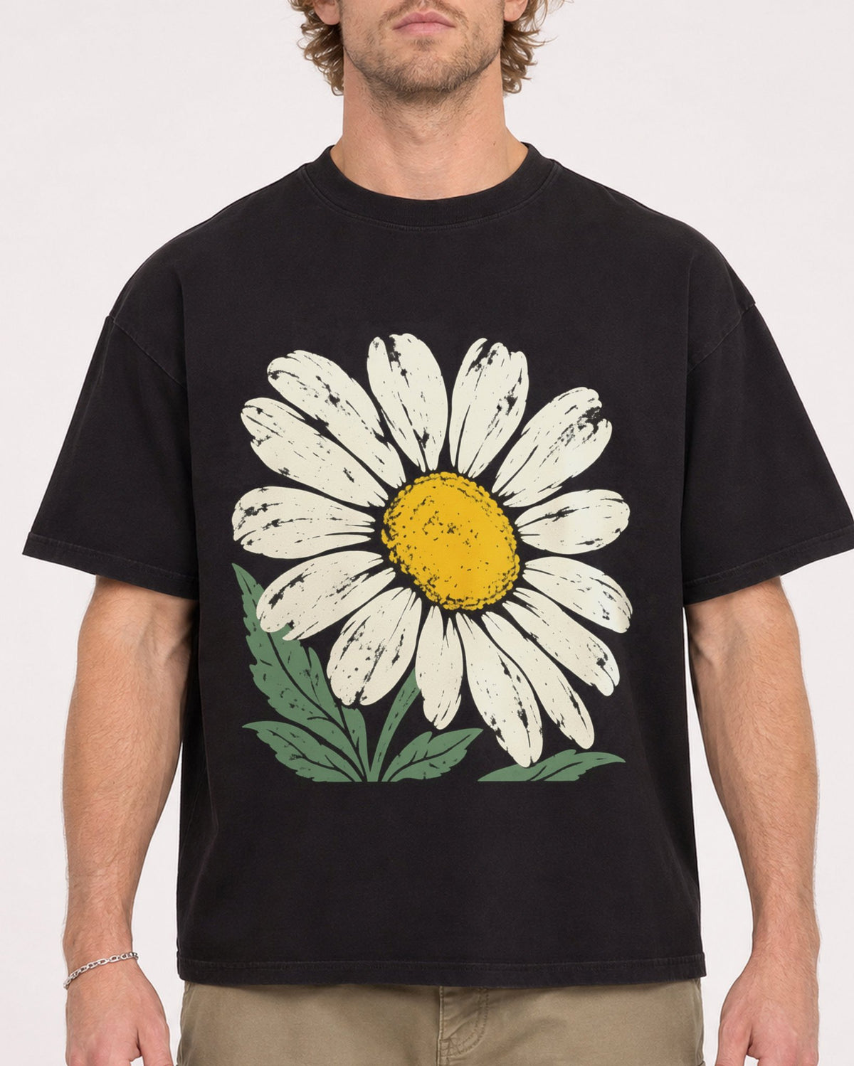 Mockup Boxy Heavyweight Tee Black male close-up 28