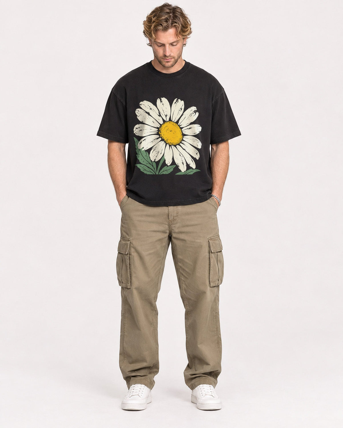 Mockup Boxy Heavyweight Tee Black male full-body 28