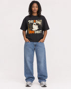 Mockup Boxy Heavyweight Tee Black female full-body 24