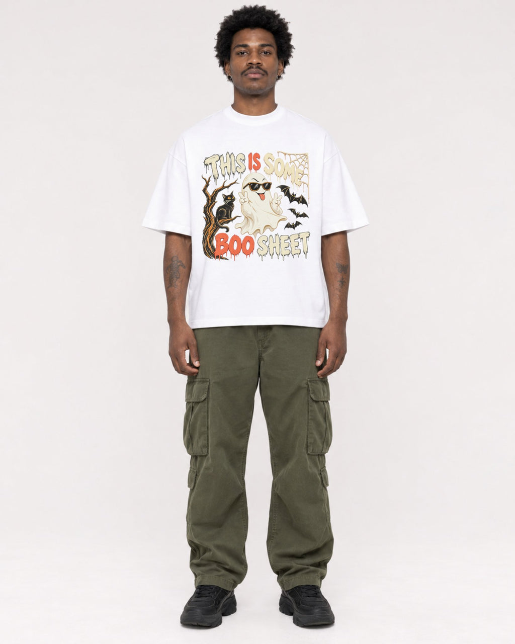 Mockup Boxy Heavyweight Tee White male full-body 24