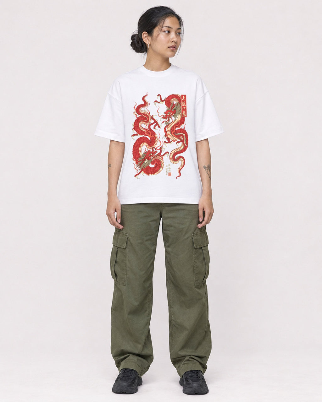 Mockup Boxy Heavyweight Tee White female full-body 12