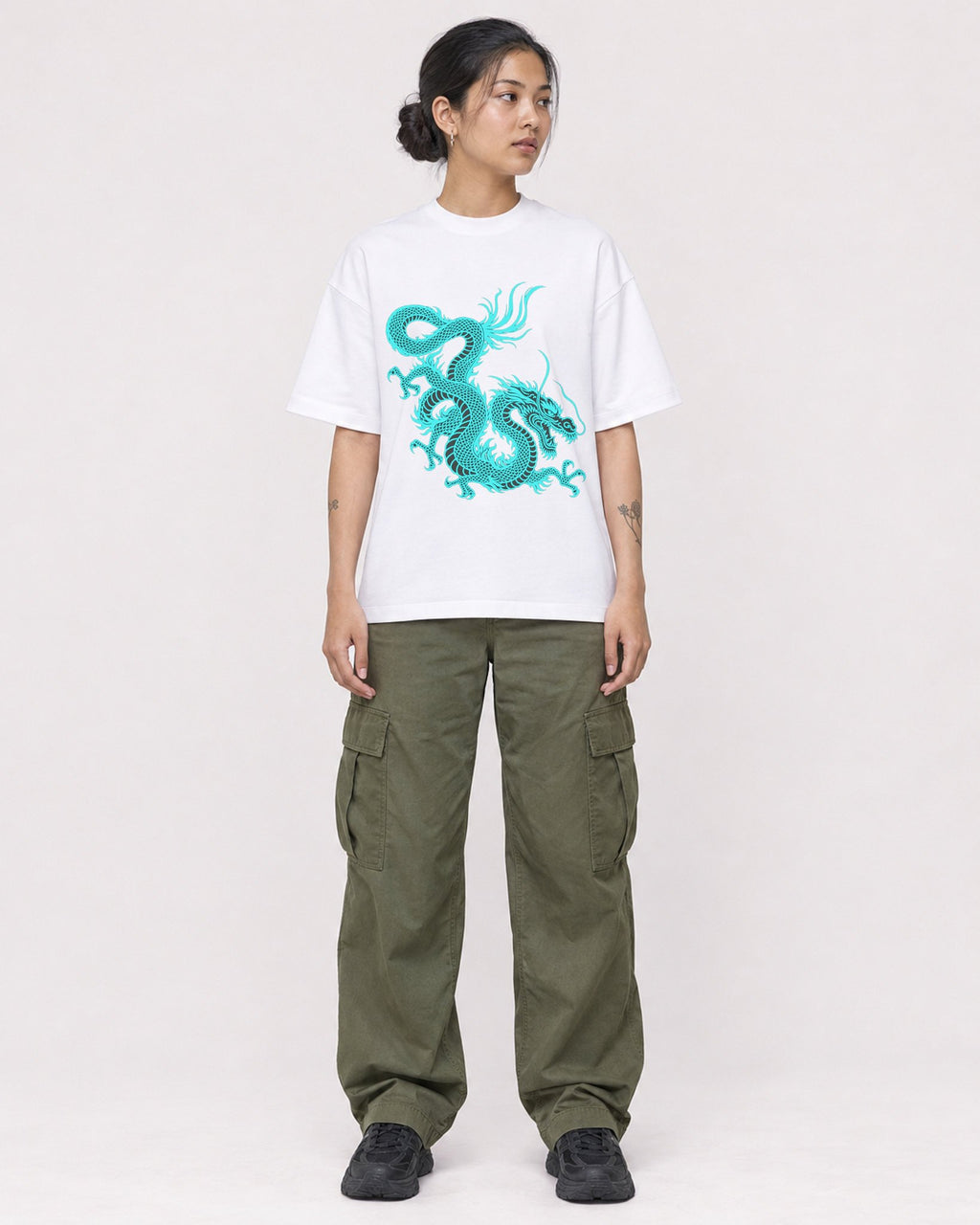 Mockup Boxy Heavyweight Tee White female full-body 12