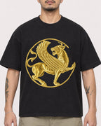 Mockup Boxy Heavyweight Tee Black male close-up 12