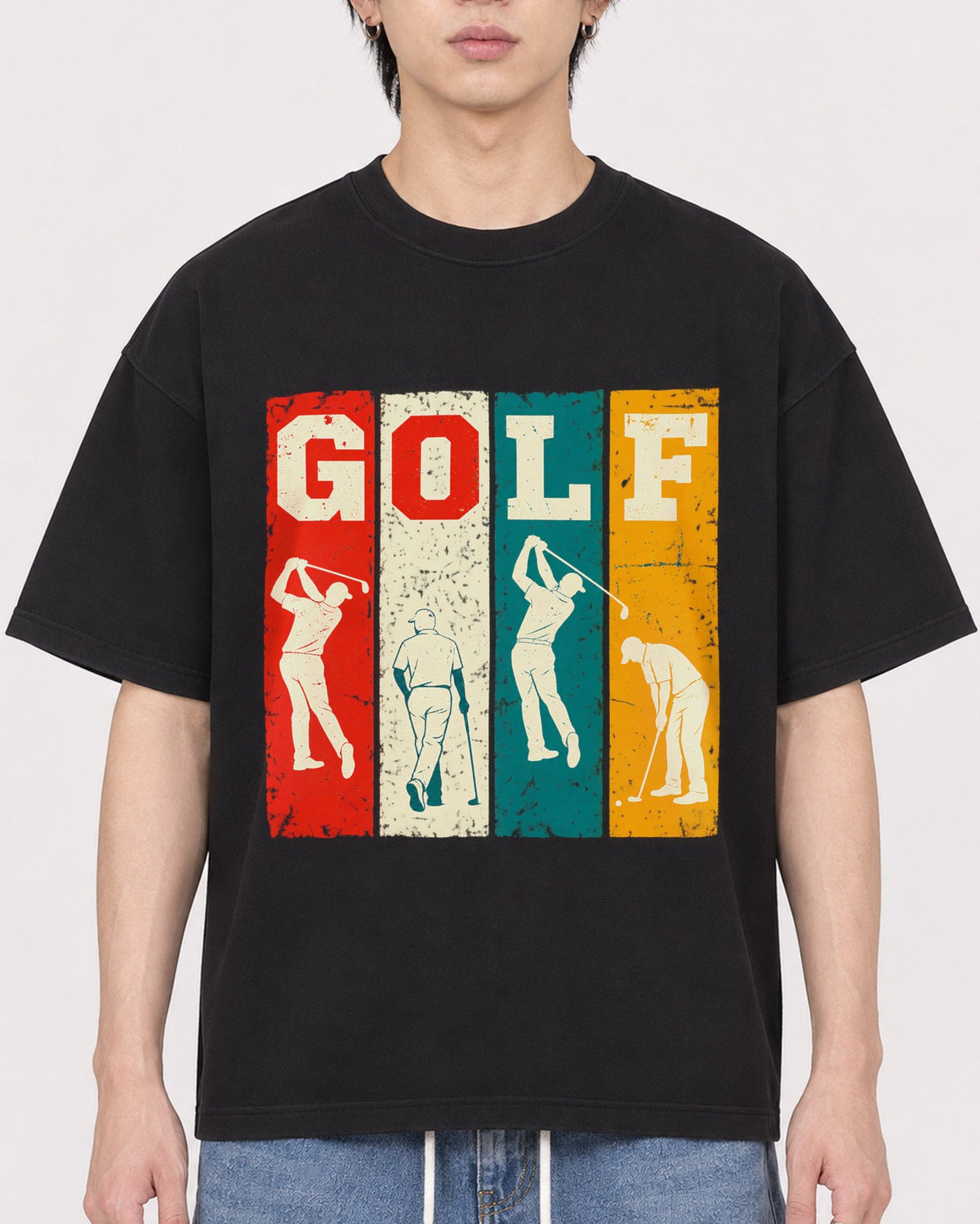 Mockup Boxy Heavyweight Tee Black male close-up 11