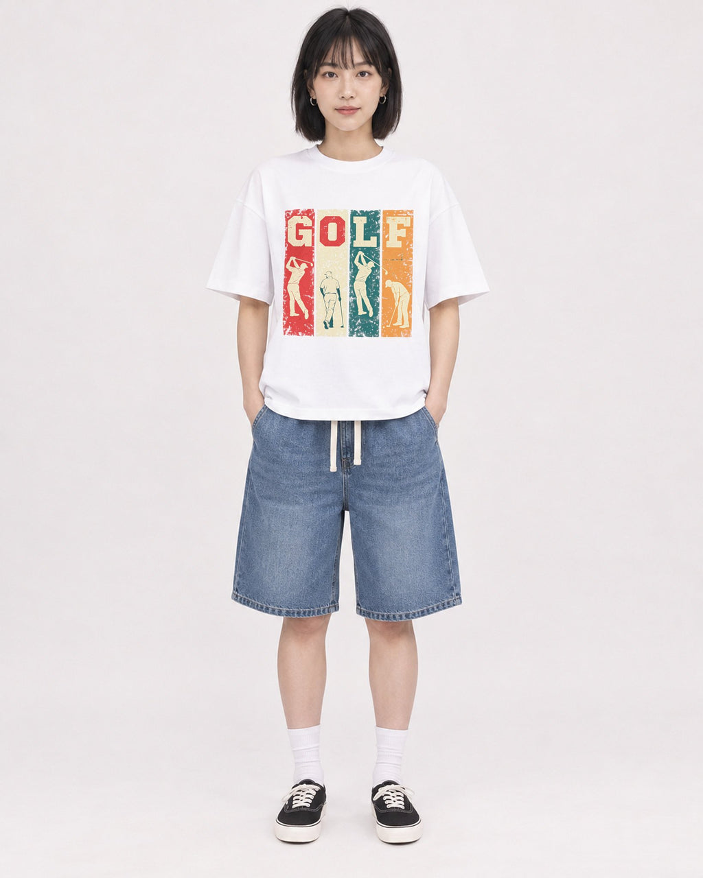 Mockup Boxy Heavyweight Tee White female full-body 11