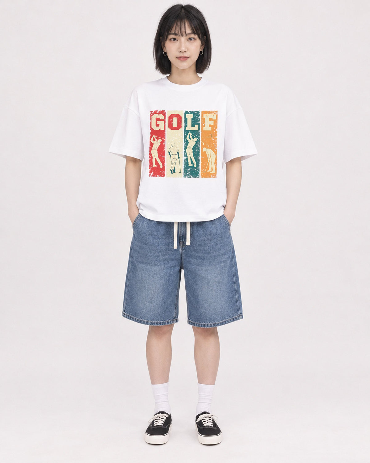 Mockup Boxy Heavyweight Tee White female full-body 11