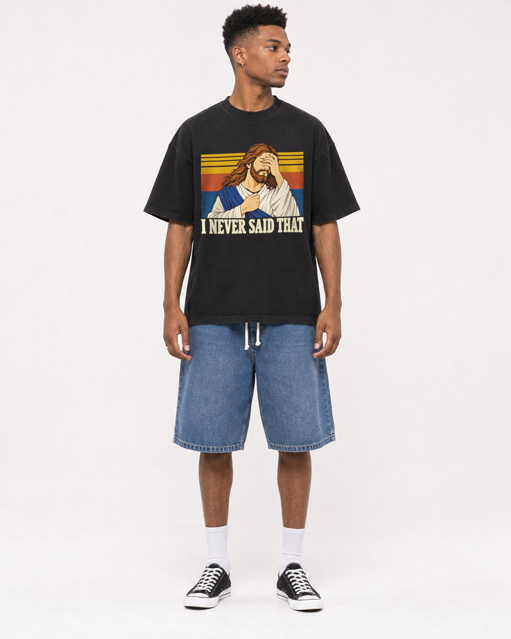 Mockup Boxy Heavyweight Tee Black male full-body 15