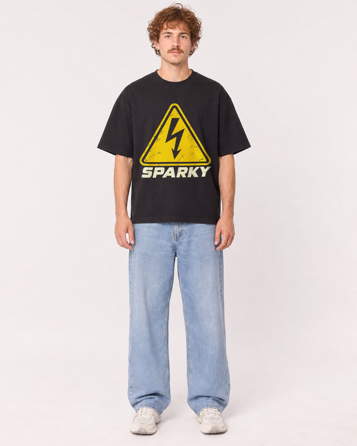 Mockup Boxy Heavyweight Tee Black male full-body 09
