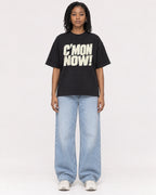 Mockup Boxy Heavyweight Tee Black female full-body 15