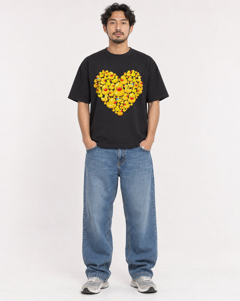 Mockup Boxy Heavyweight Tee Black male full-body 02