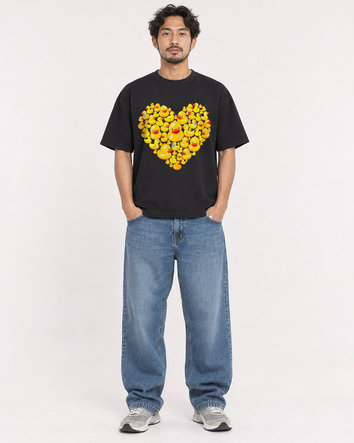 Mockup Boxy Heavyweight Tee Black male full-body 02