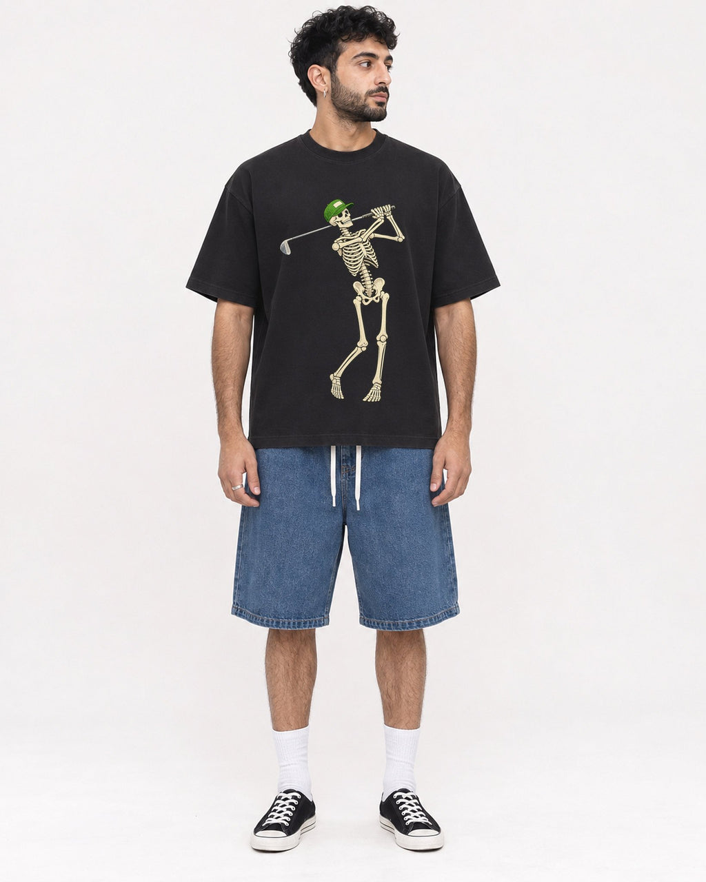Mockup Boxy Heavyweight Tee Black male full-body 07