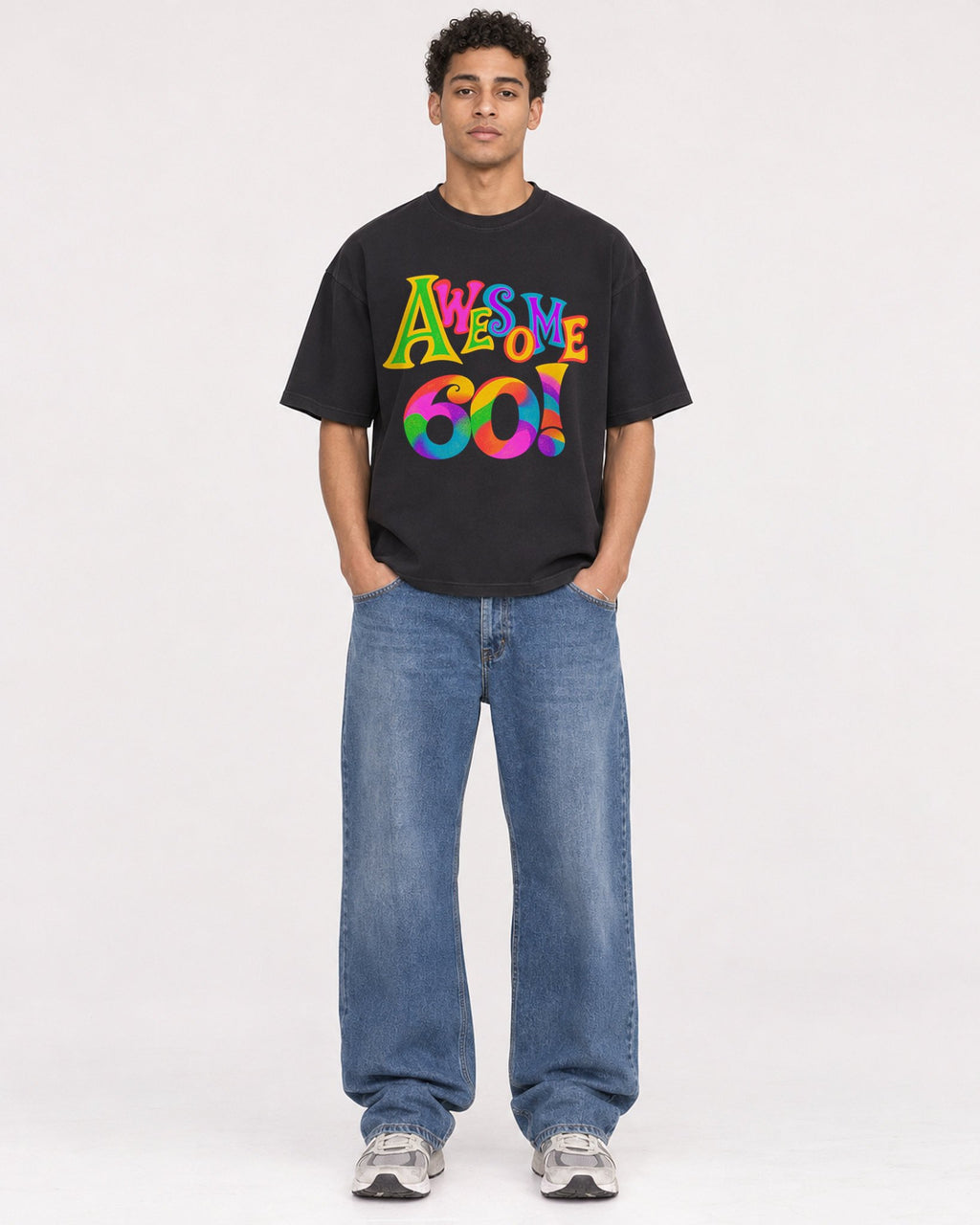 Mockup Boxy Heavyweight Tee Black male full-body 10