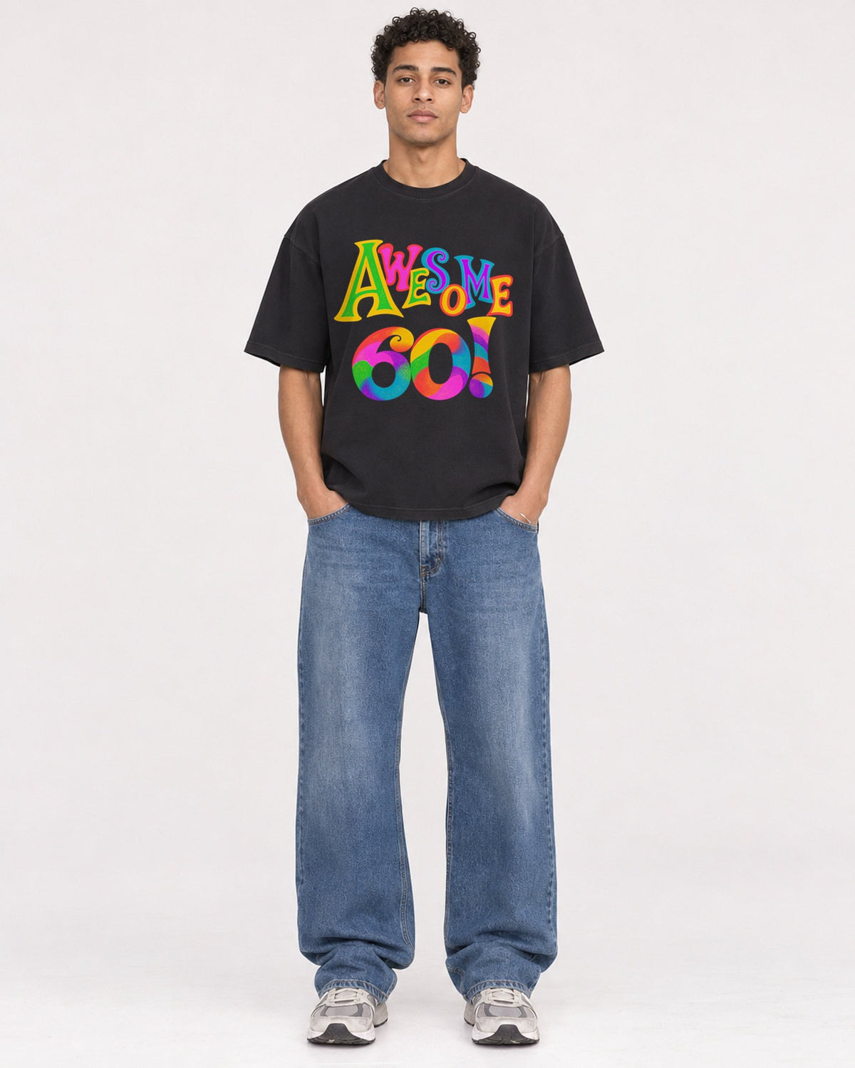 Mockup Boxy Heavyweight Tee Black male full-body 10