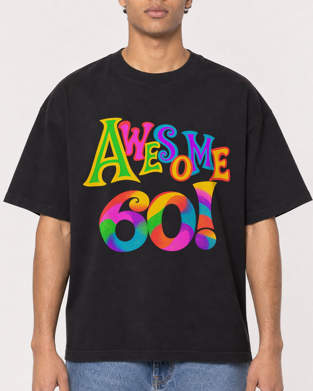 Mockup Boxy Heavyweight Tee Black male close-up 10