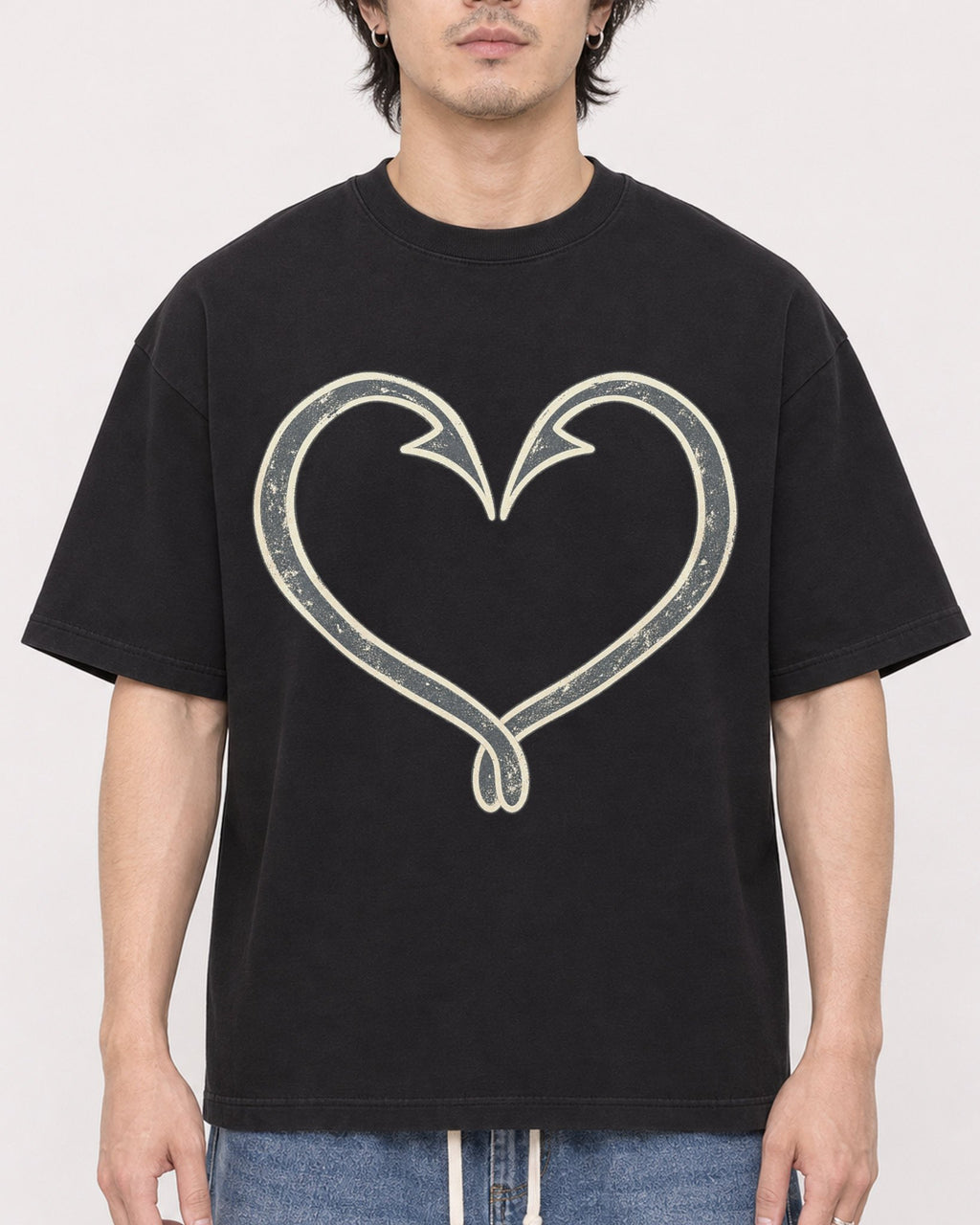Mockup Boxy Heavyweight Tee Black male close-up 03