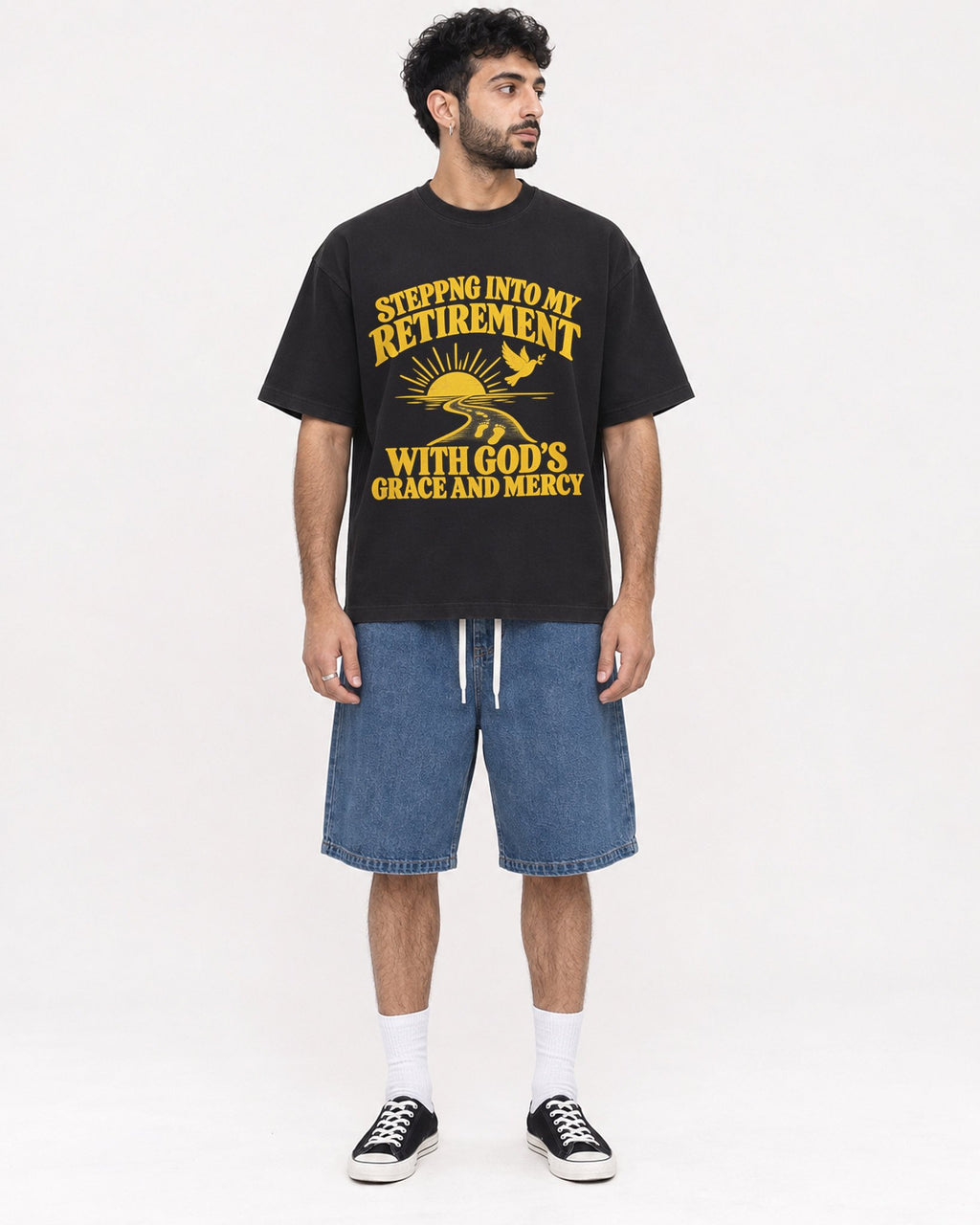 Mockup Boxy Heavyweight Tee Black male full-body 07