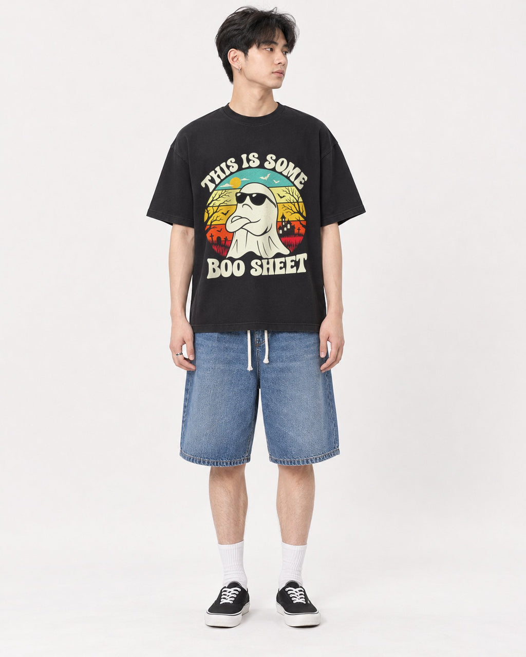 Mockup Boxy Heavyweight Tee Black male full-body 31