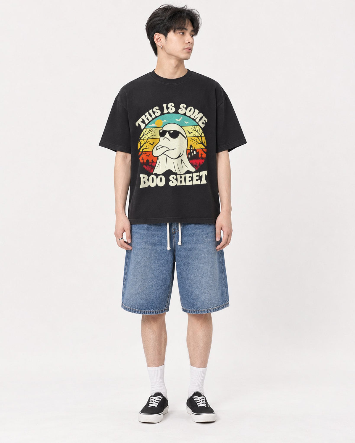 Mockup Boxy Heavyweight Tee Black male full-body 31