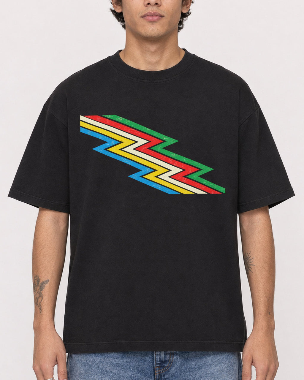 Mockup Boxy Heavyweight Tee Black male close-up 06
