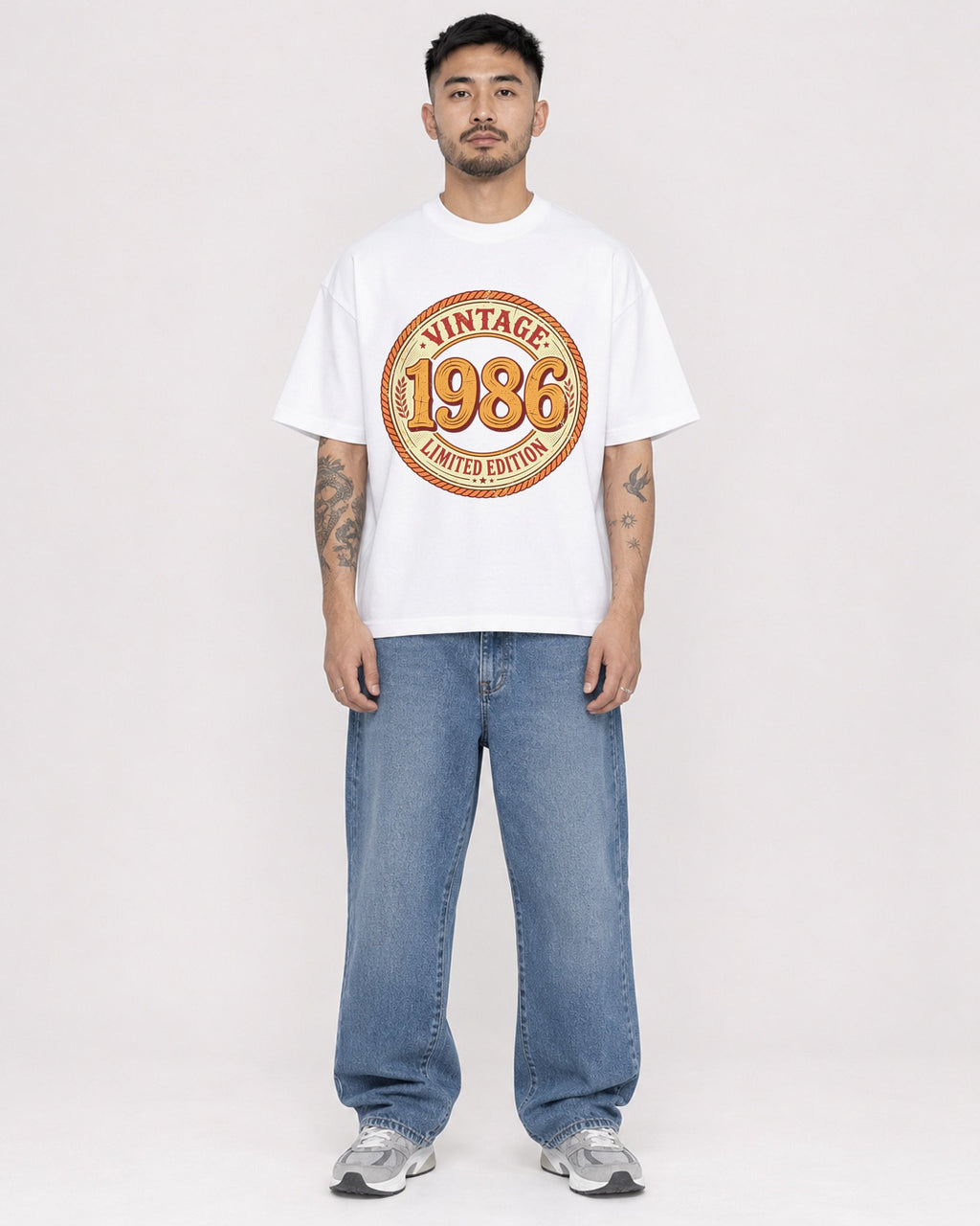 Mockup Boxy Heavyweight Tee White male full-body 12