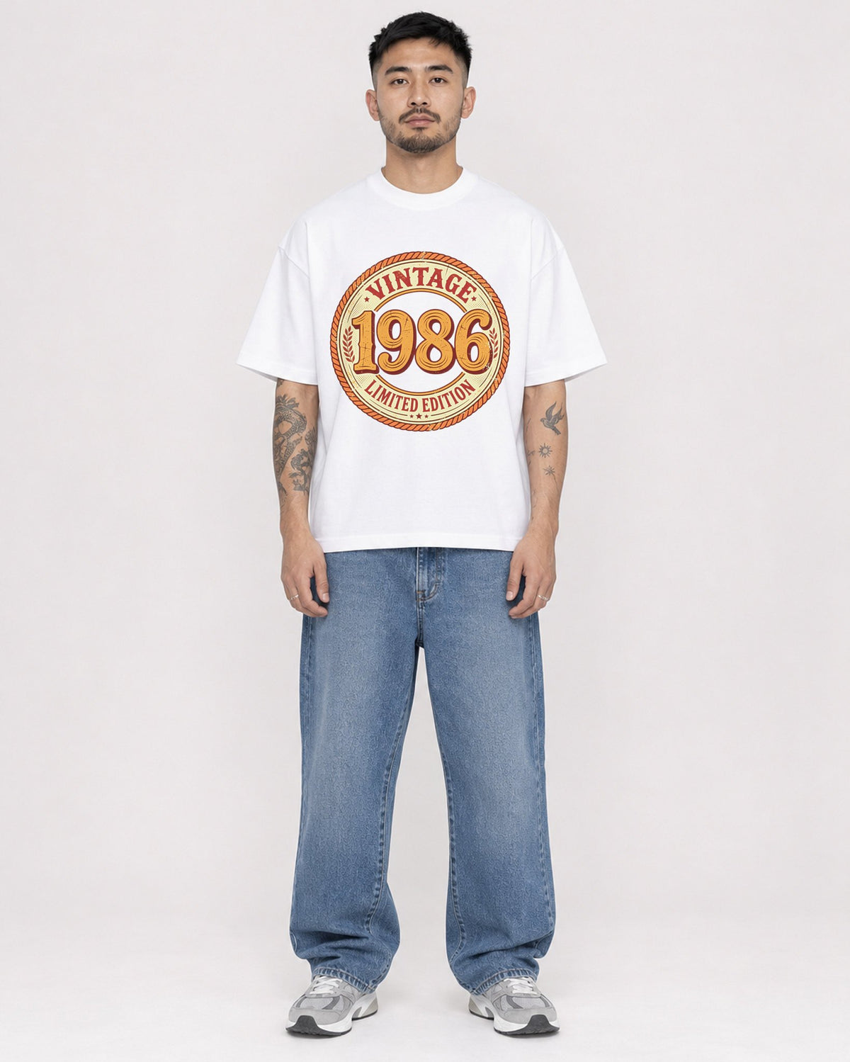 Mockup Boxy Heavyweight Tee White male full-body 12