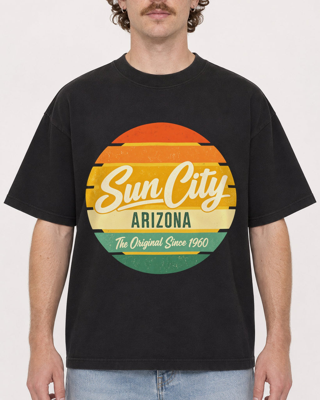 Mockup Boxy Heavyweight Tee Black male close-up 09