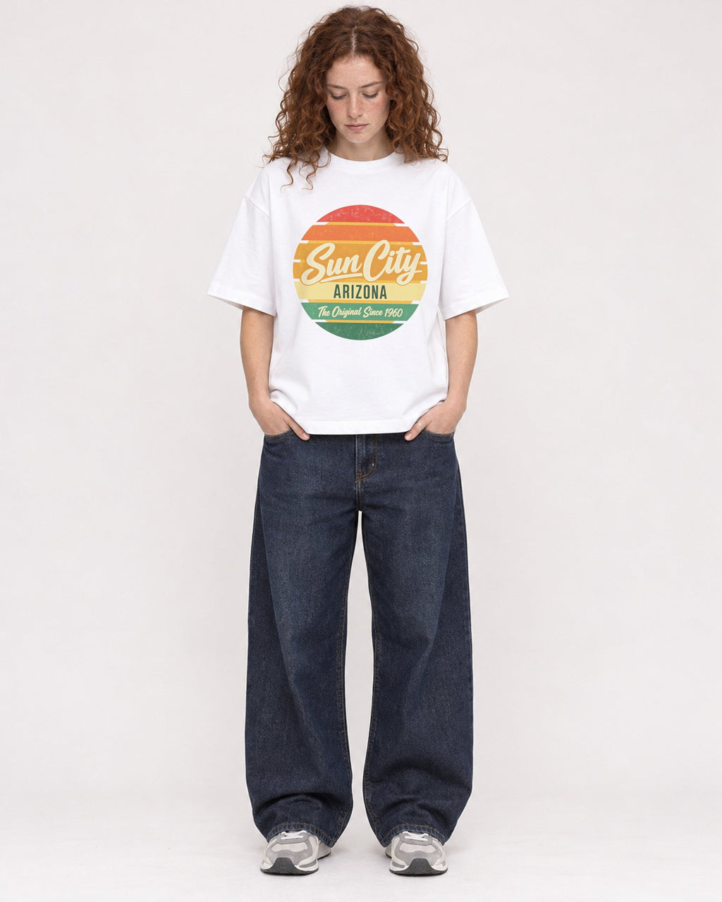 Mockup Boxy Heavyweight Tee White female full-body 09