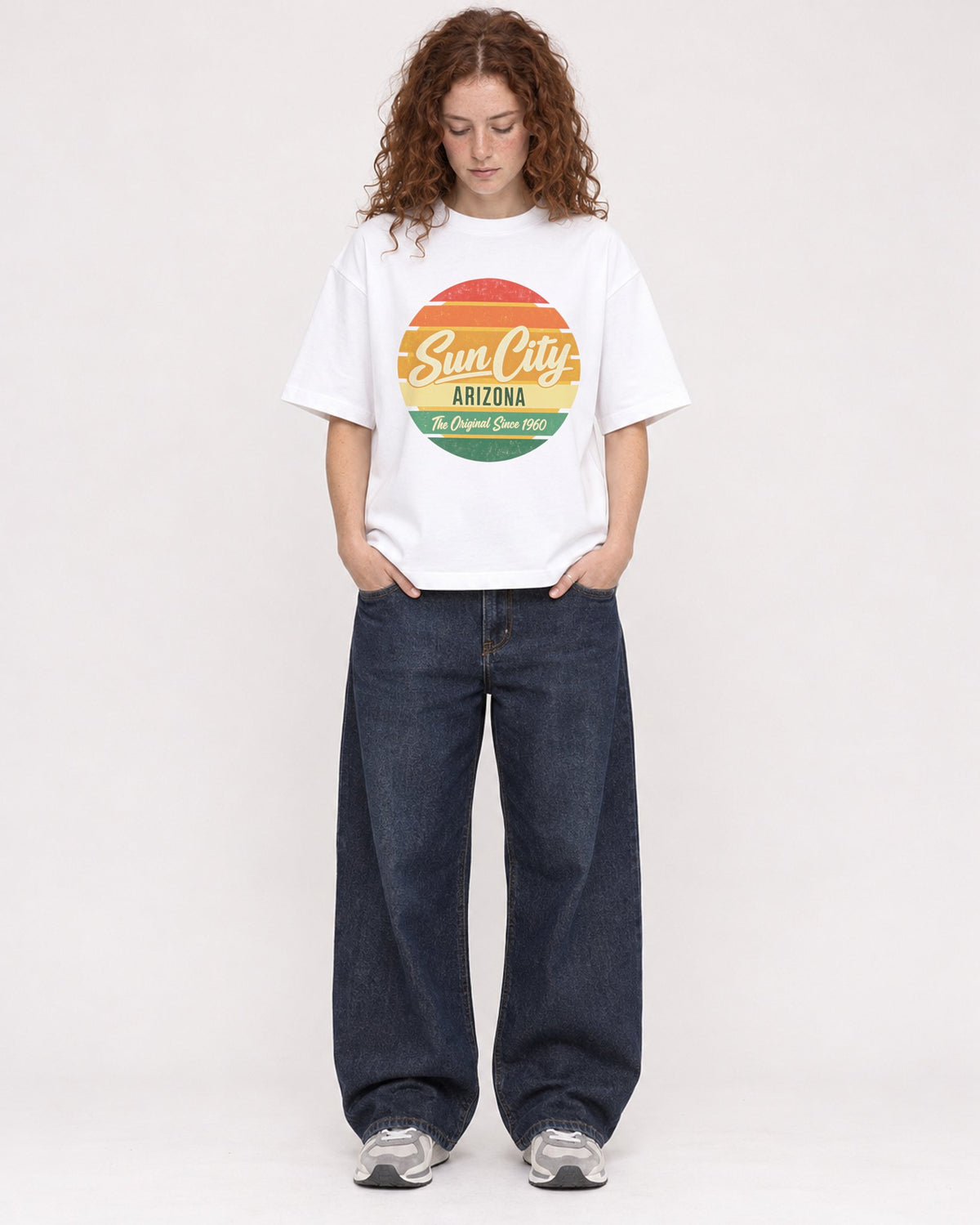 Mockup Boxy Heavyweight Tee White female full-body 09