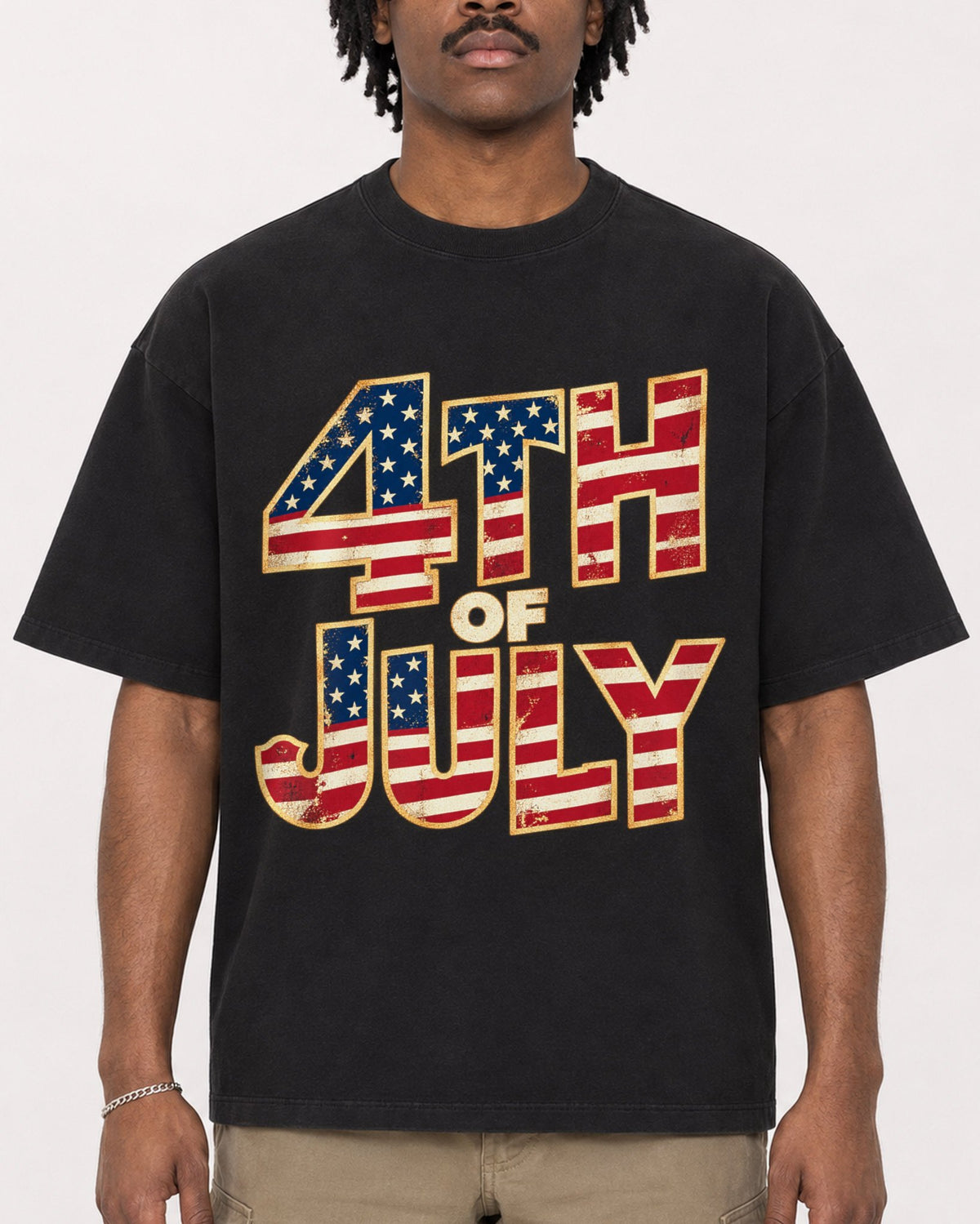 Mockup Boxy Heavyweight Tee Black male close-up 04