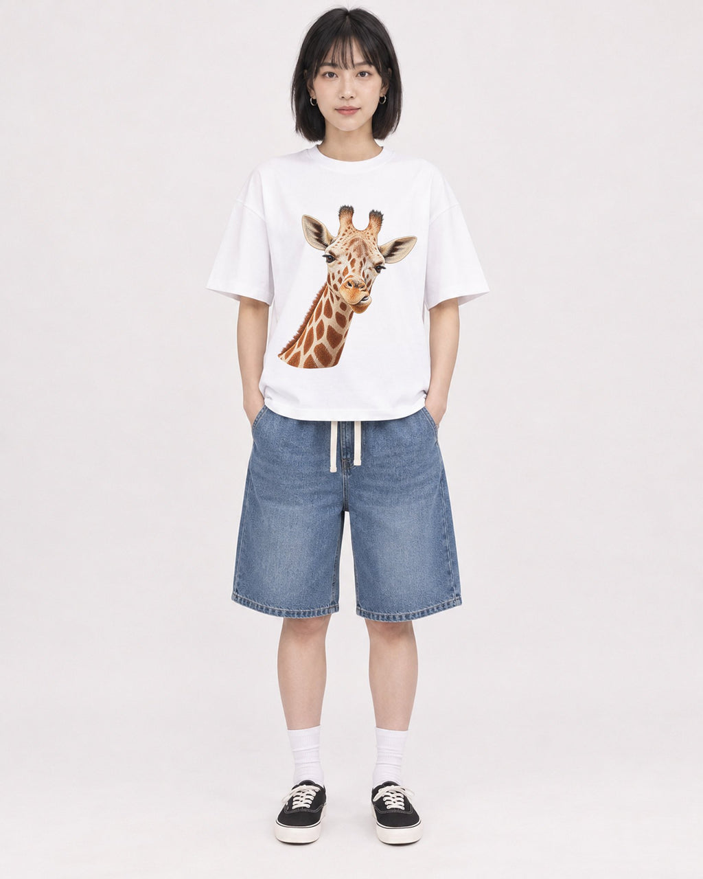 Mockup Boxy Heavyweight Tee White female full-body 11