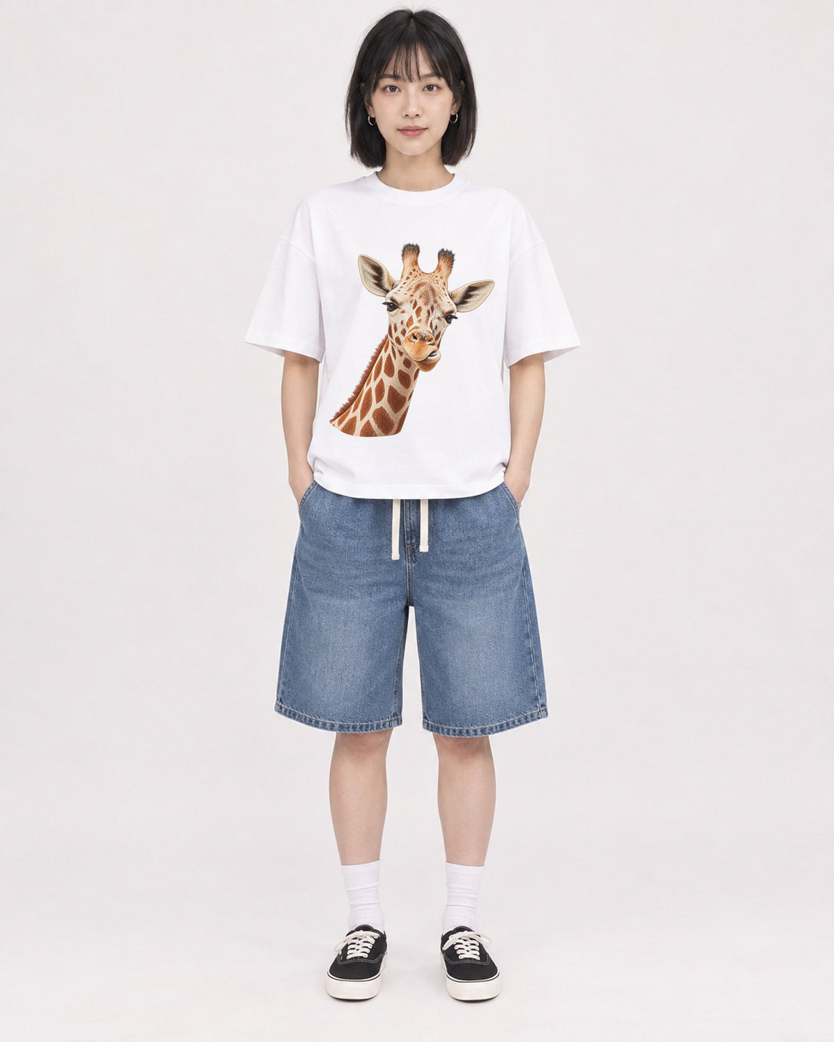 Mockup Boxy Heavyweight Tee White female full-body 11