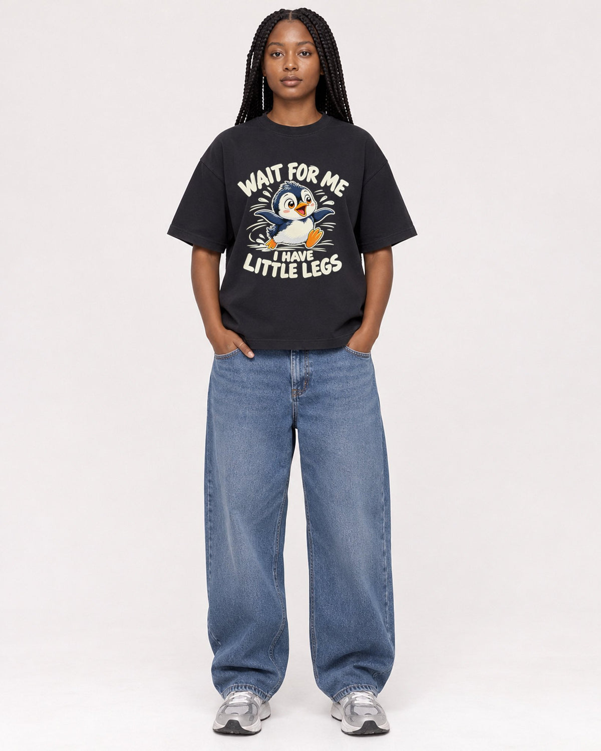 Mockup Boxy Heavyweight Tee Black female full-body 04