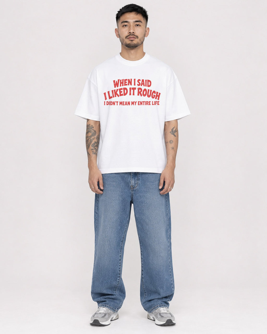 Mockup Boxy Heavyweight Tee White male full-body 12