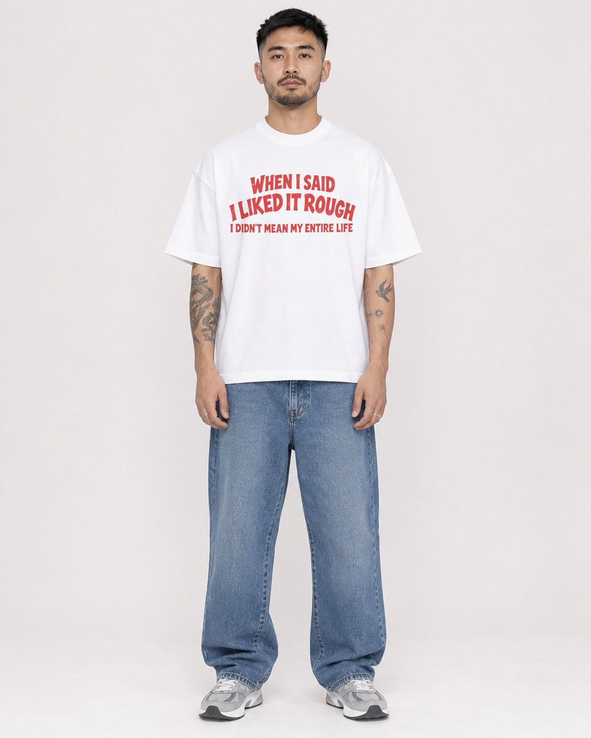 Mockup Boxy Heavyweight Tee White male full-body 12